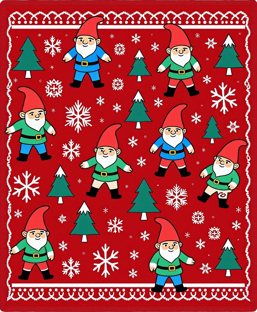 Gnomes And Snowflakes Christmas Red Rug