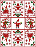 Festive Red Green Santa Village Panels Rug