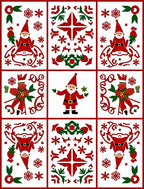 Festive Red Green Santa Village Panels Rug