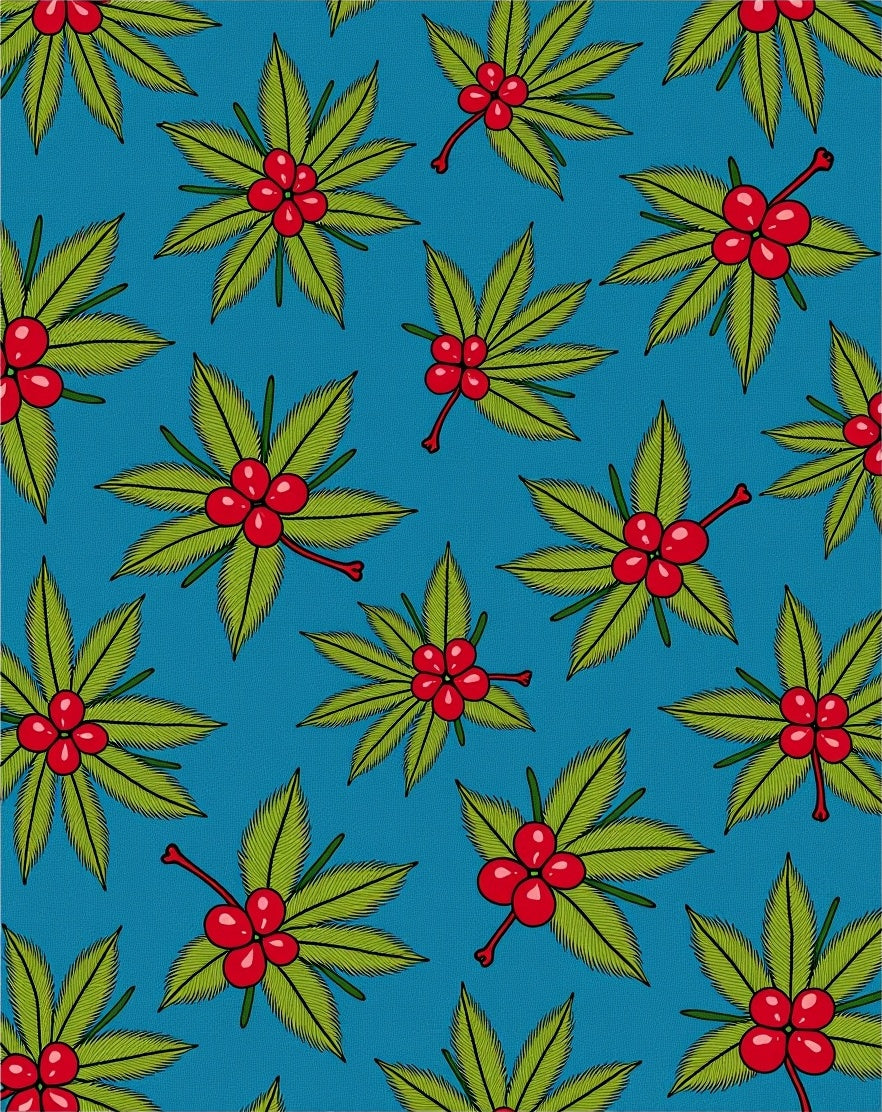 Vibrant Red Berry Leaf Cluster Rug