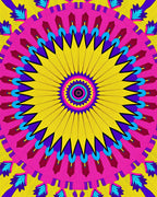 Vibrant Yellow Pink Geometric Sunburst Rug
