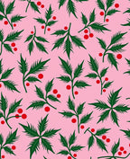 Pink Holly Berry Branch Repeating Rug