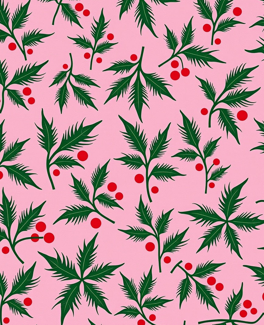 Pink Holly Berry Branch Repeating Rug