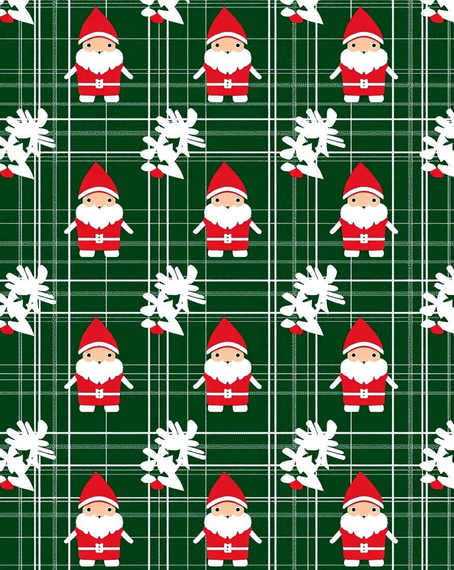 Christmas Gnome Green Tartan Scene Rug
