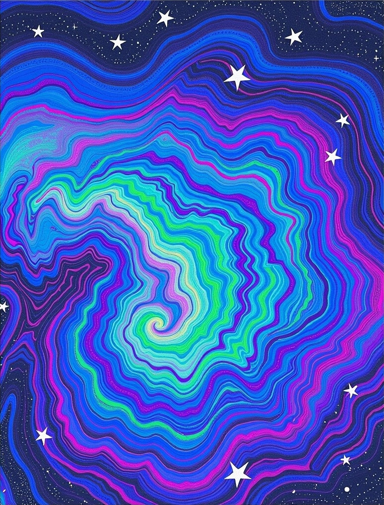Vivid Blue Purple Green Swirl Stars Rug