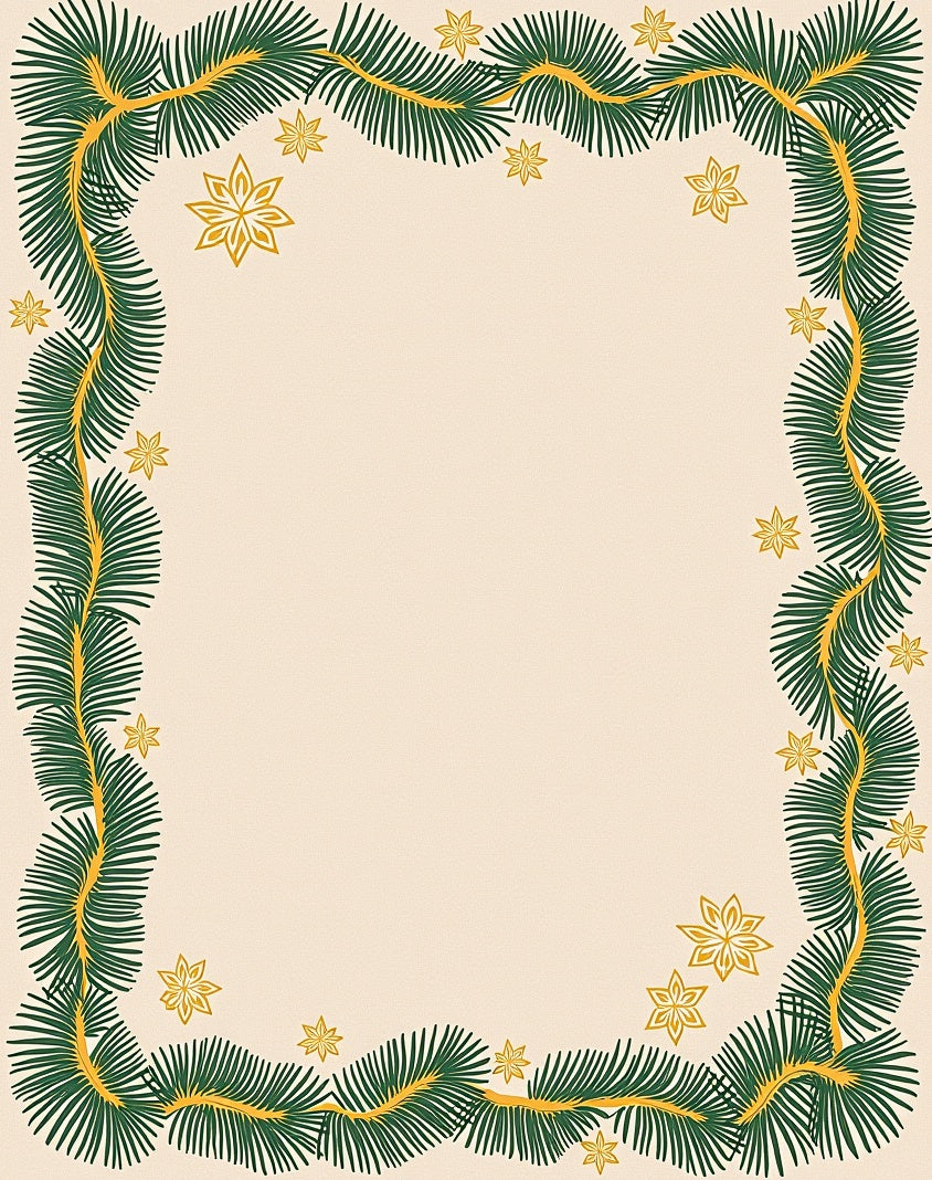 Green Pine Garland Gold Star Border Rug