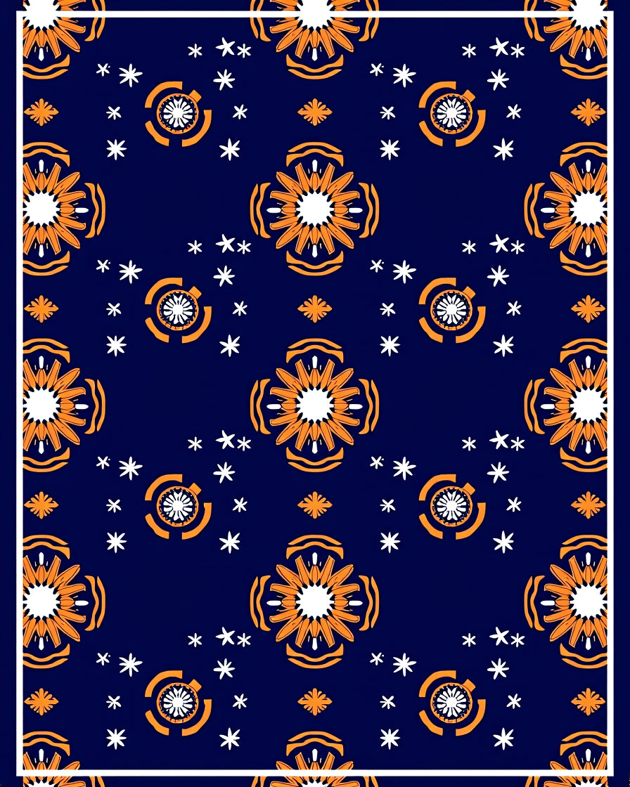 Navy Orange Floral Starburst Scatter Rug