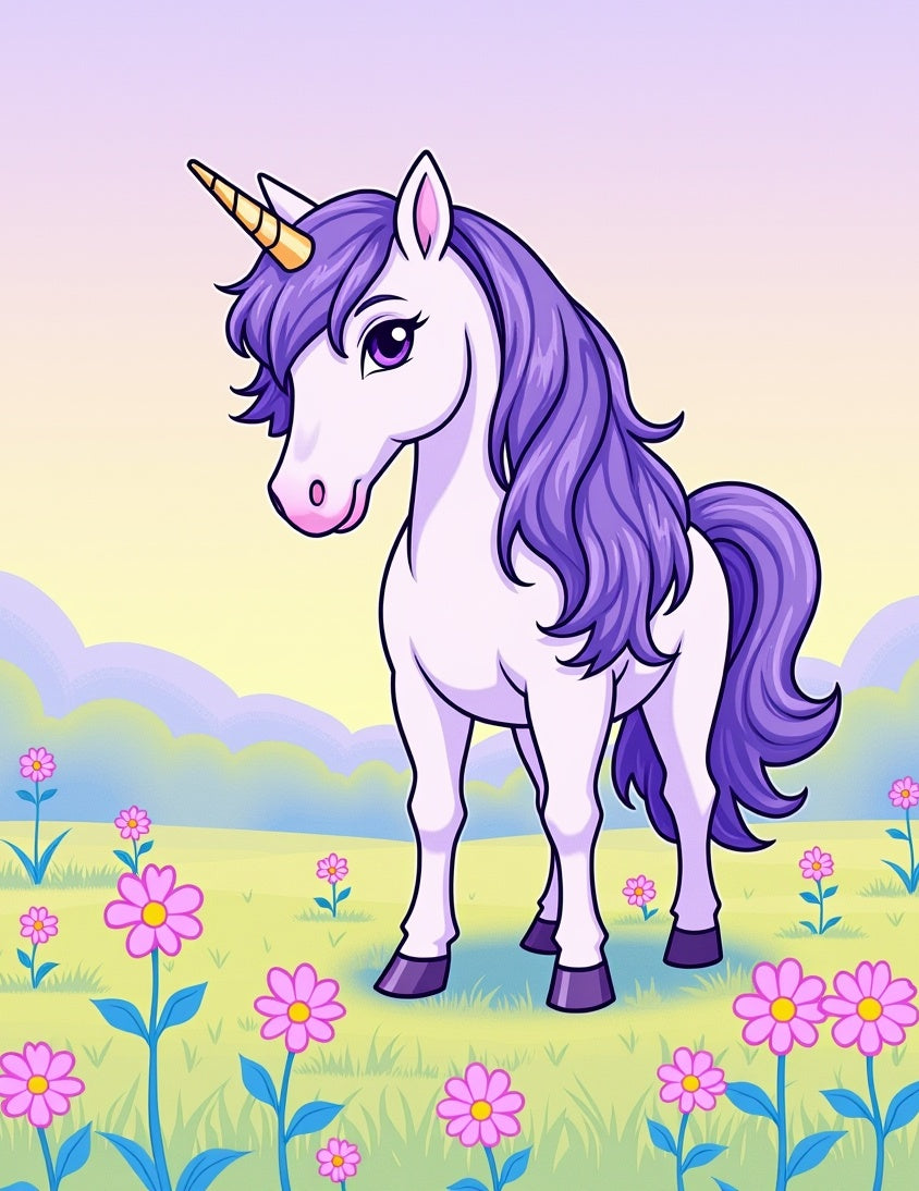 Magical Unicorn in Pink Daisy Meadow Rug