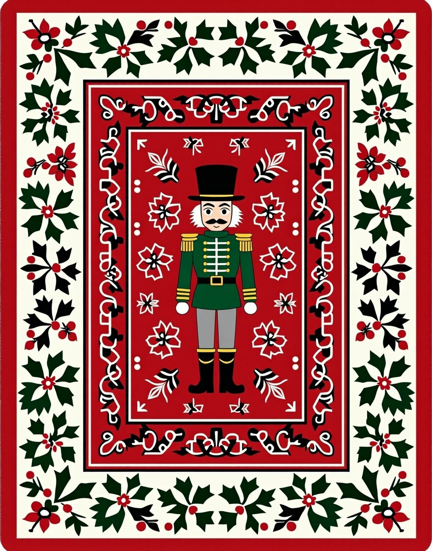 Red Nutcracker Holly Border Rug