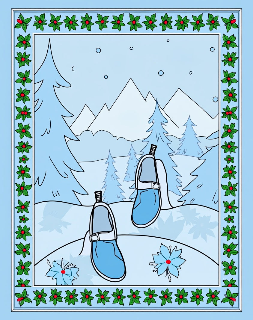Winter Blue Moccasins Snowflake Mountains Snowflakes Rug