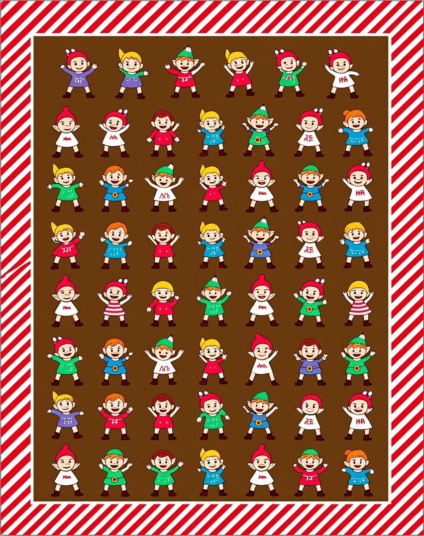 Festive Elf Characters Brown Background Rug