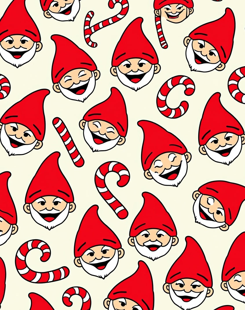 Jolly Gnome Candy Cane Holiday Pattern Rug