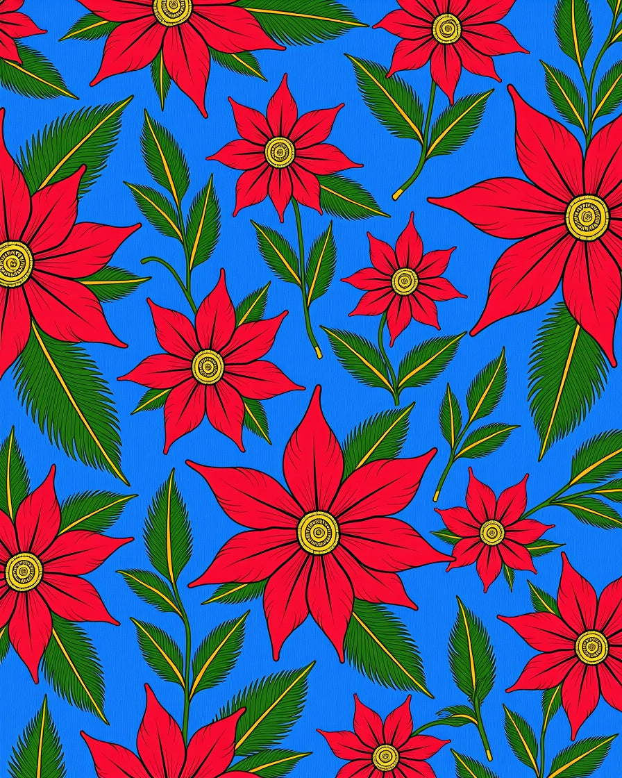 Bright Red Poinsettia Floral Foliage Rug