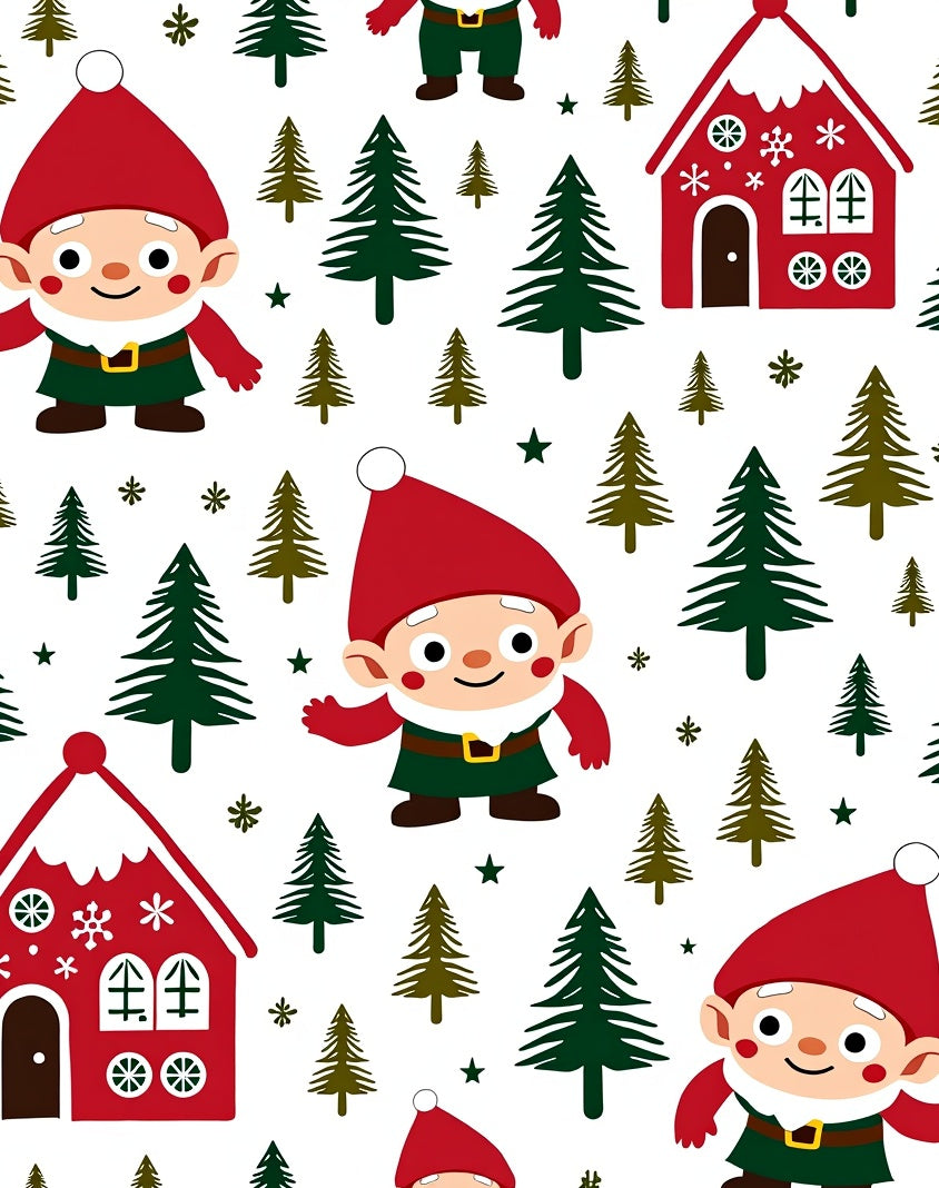Whimsical Gnomes Red Houses Evergreen Forest Rug