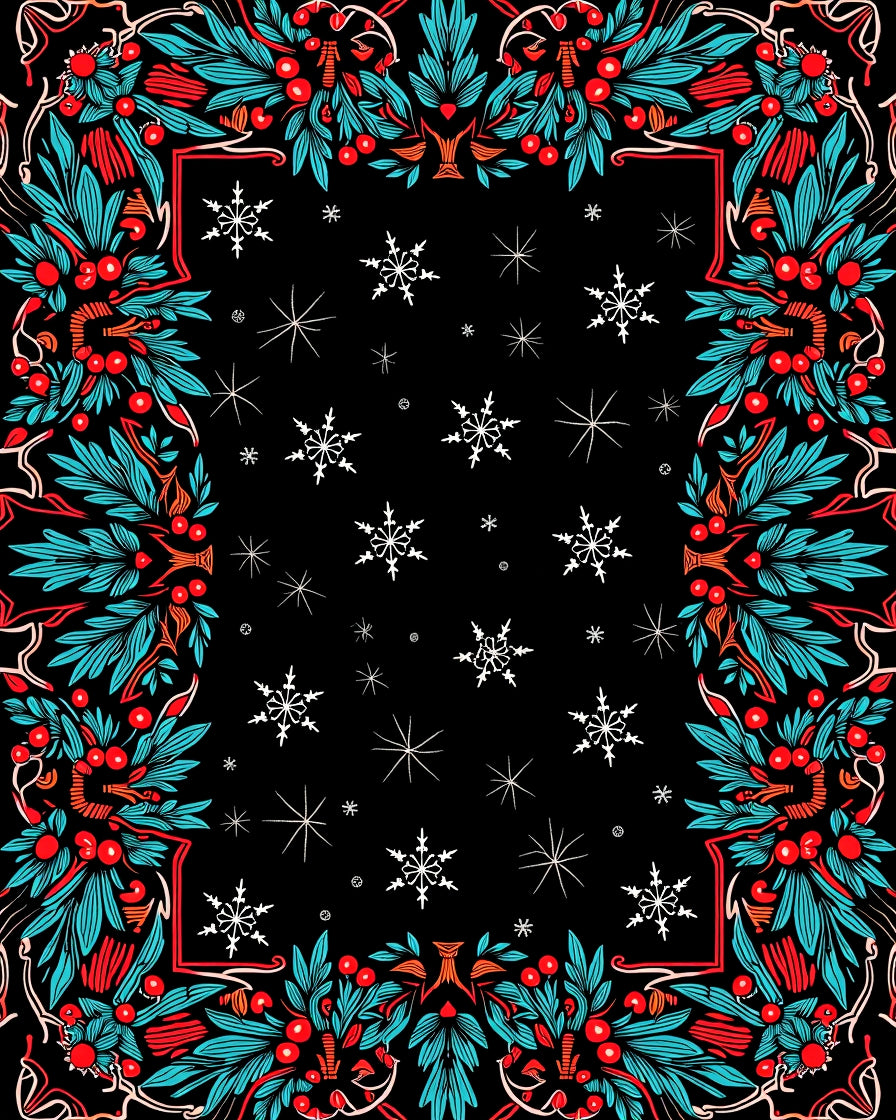 Festive Holly Berry Snowflake Frame Rug