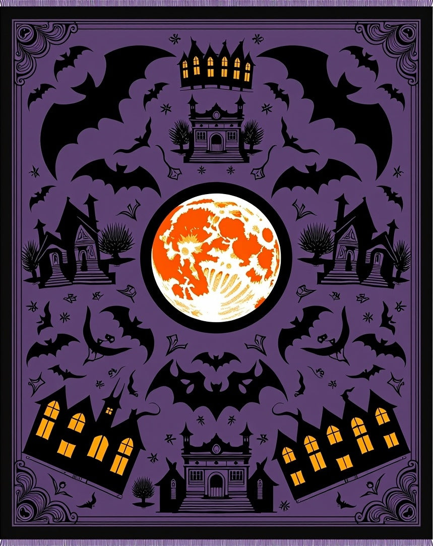 Halloween Purple Bat Moon Houses Rug