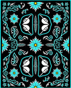 Vibrant Teal Floral Symmetry Rug