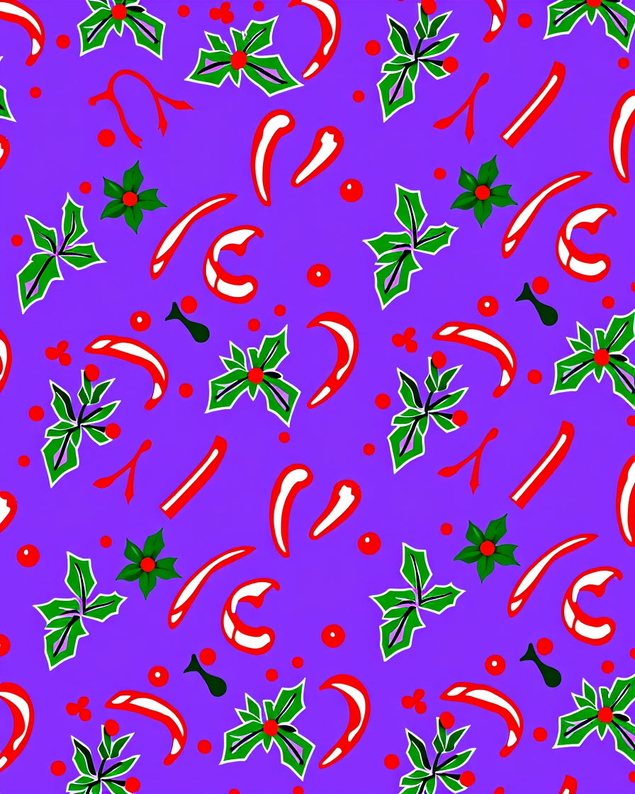 Festive Holly Candy Cane Red Accents Rug