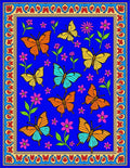 Vibrant Blue Butterfly Floral Garden Rug