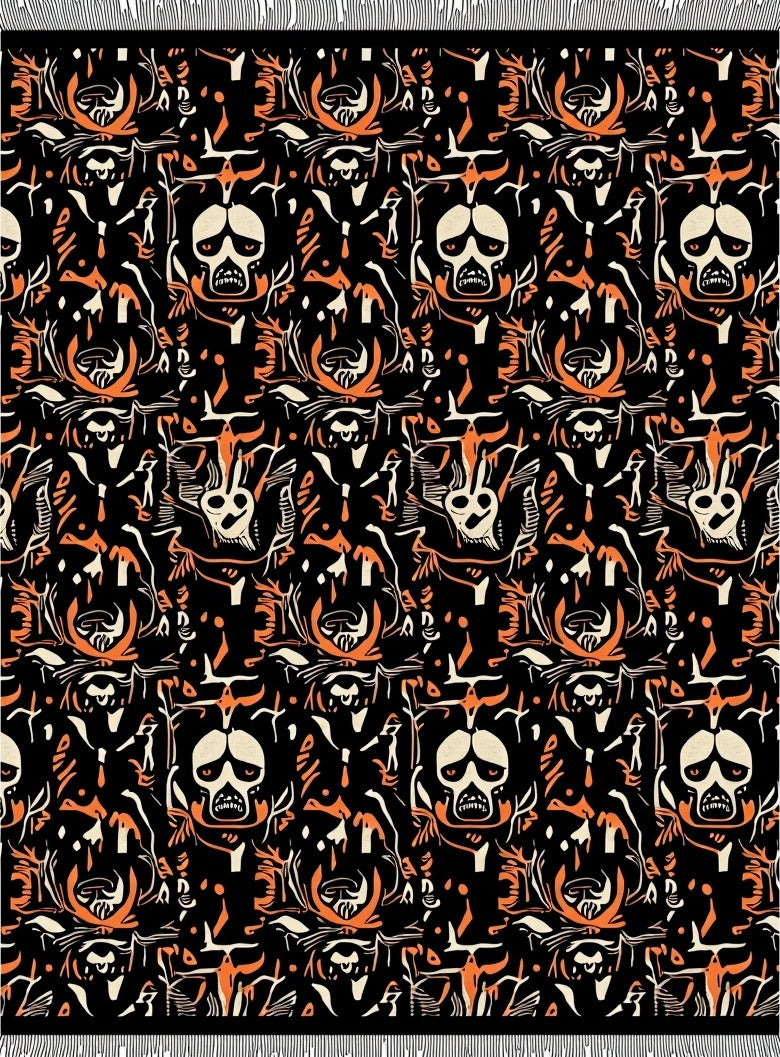 Creepy Black Orange Skeleton Horror Rug