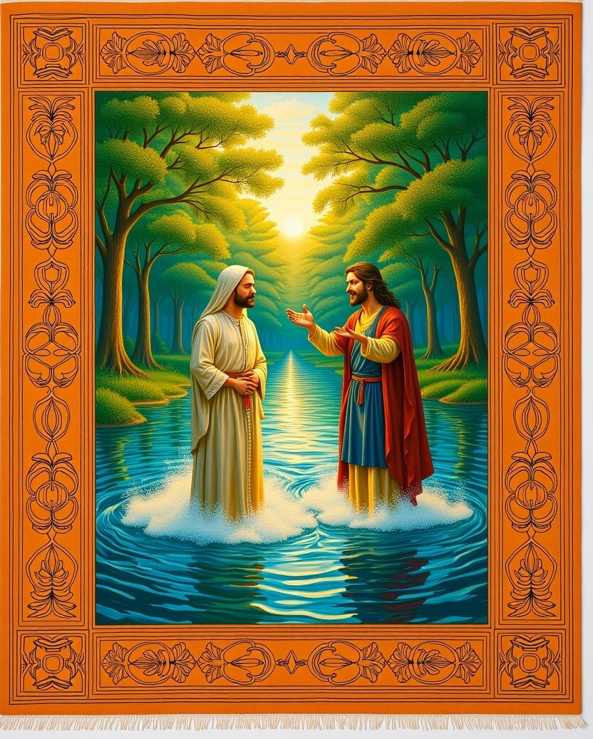 Biblical Scene Sunlit Forest Water Rug