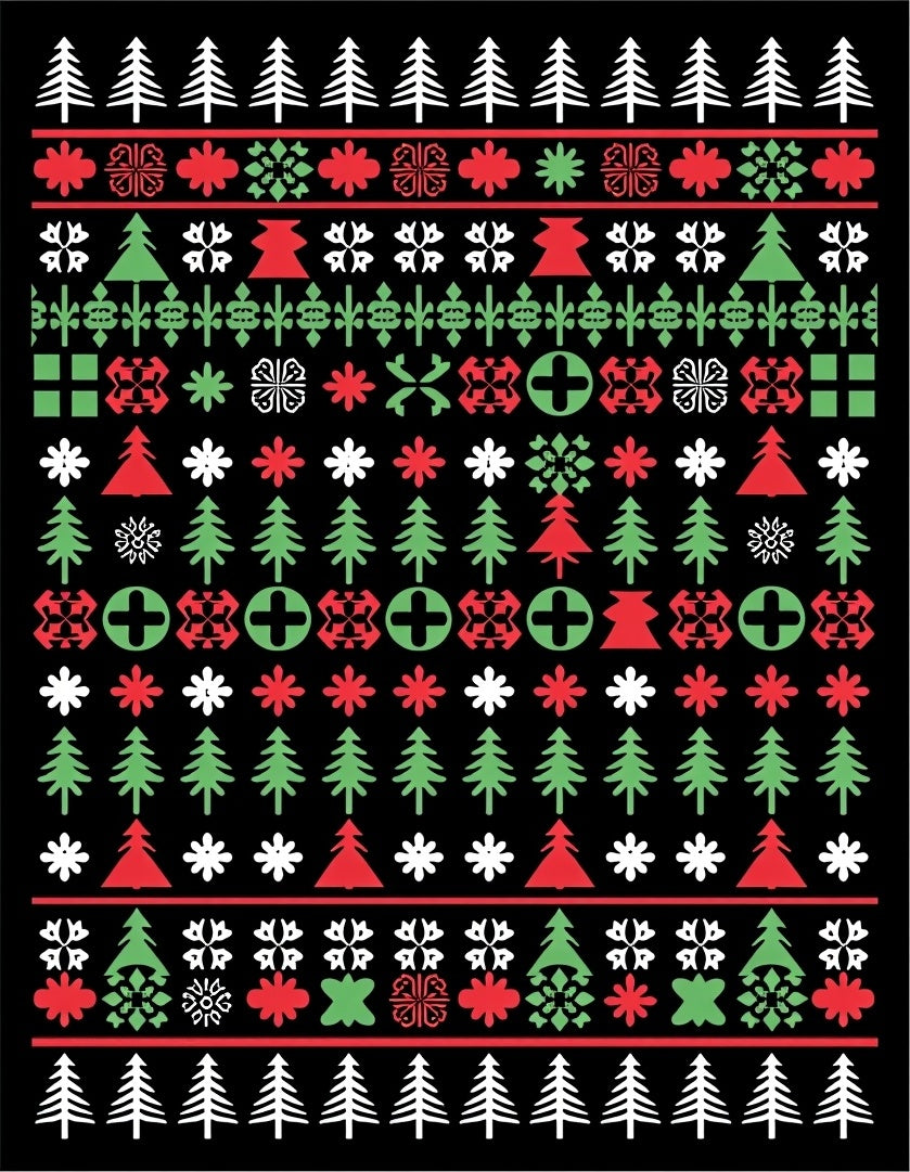 Red Green White Christmas Trees Snowflakes Rug