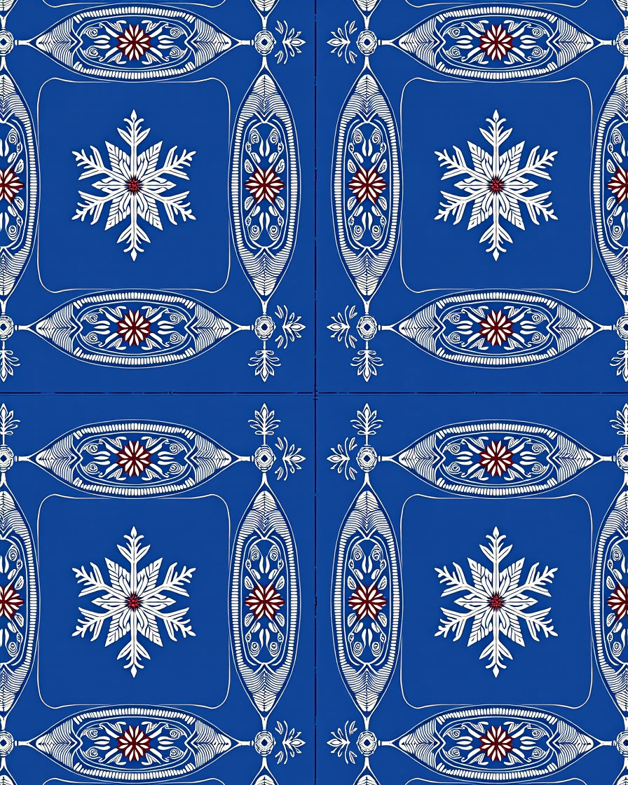 Deep Blue Snowflake Ornamental Collection Rug