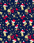 Festive Reindeer Santa Hat Stars Rug