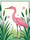 Pink Heron Among Lush Green Reeds Rug