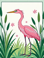 Pink Heron Among Lush Green Reeds Rug