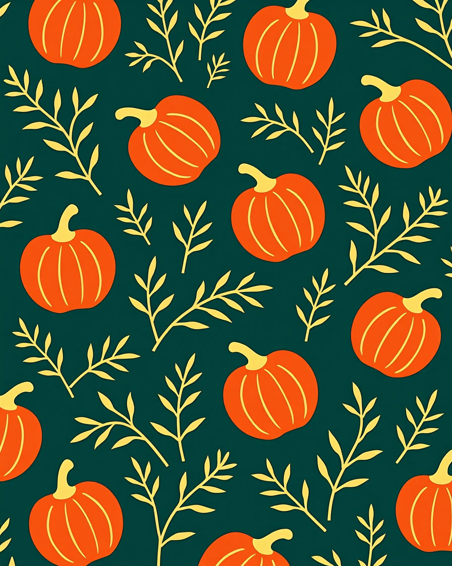 Orange Pumpkin Botanical Autumn Leaves Rug