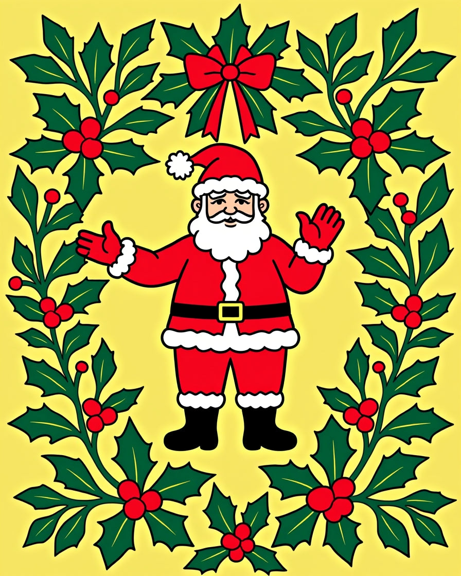 Holly and Santa Claus Holiday Rug