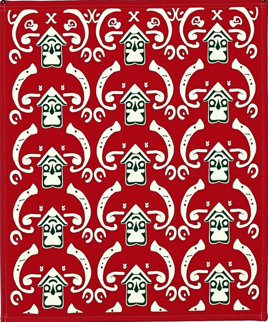Red White House Tribal Geometric Rug