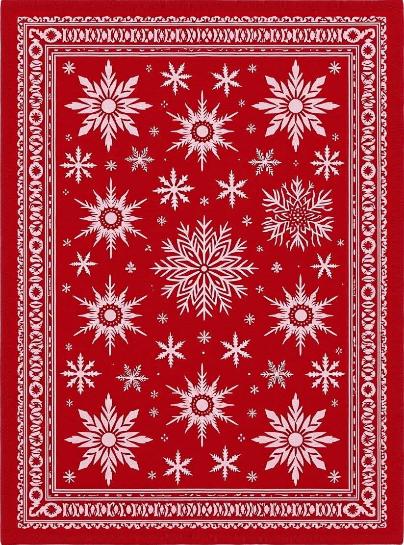 Crimson Snowflake Scatter Border Rug