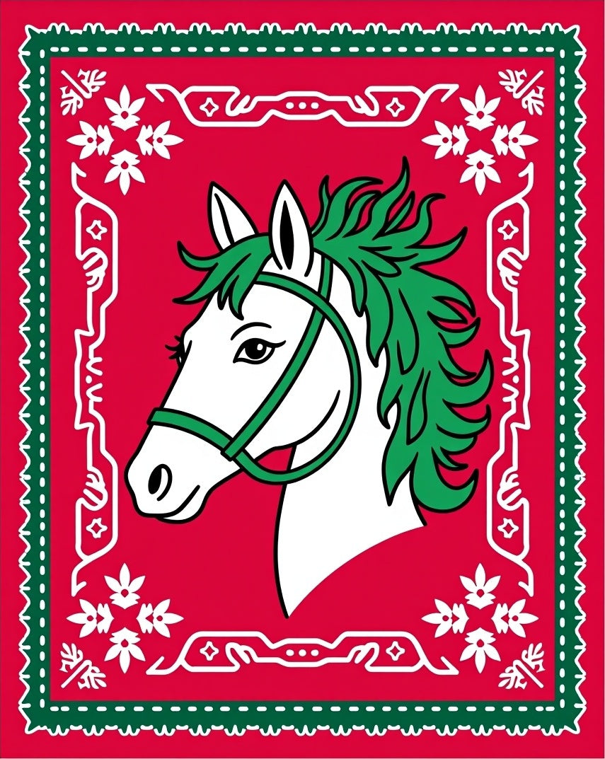 Whimsical Red Green Horse Portrait Rug