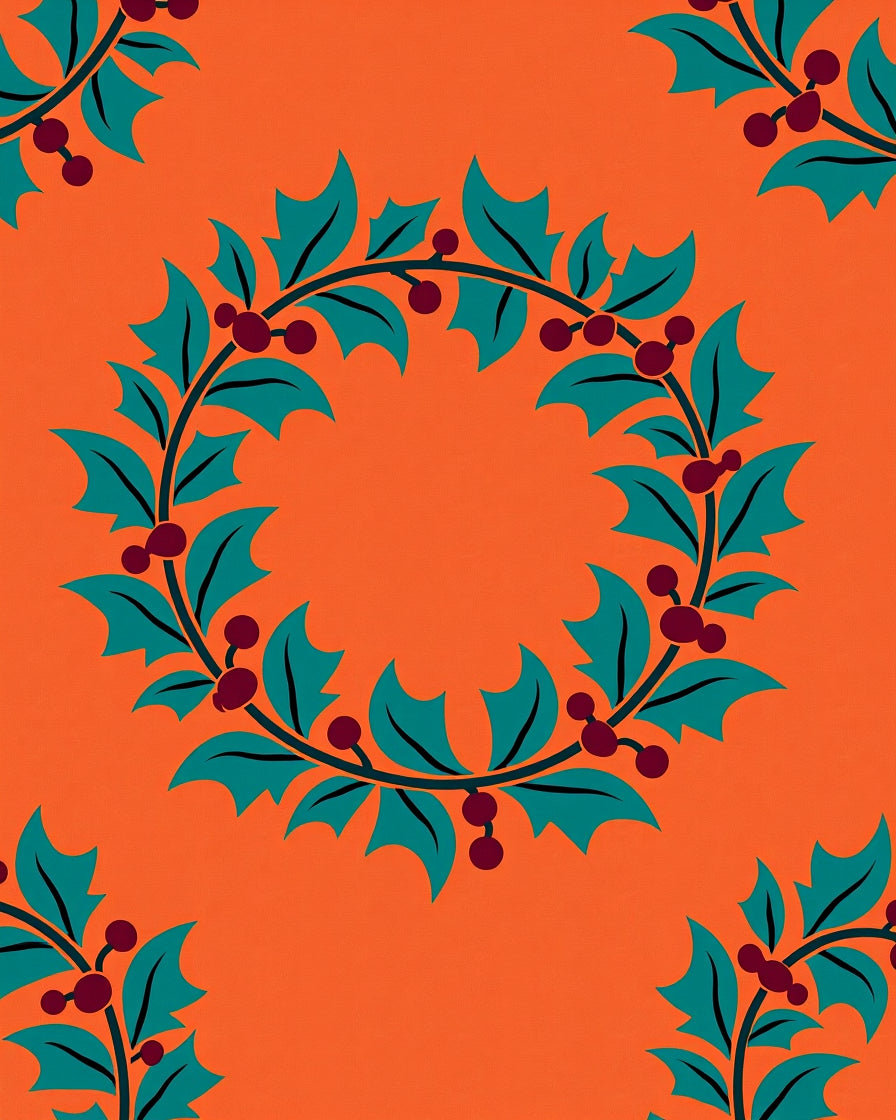 Bold Teal Holly Berry Wreath Orange Rug