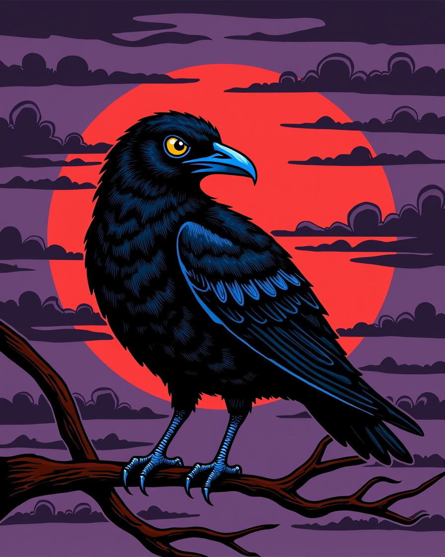 Dark Raven Crimson Sun Clouds Rug