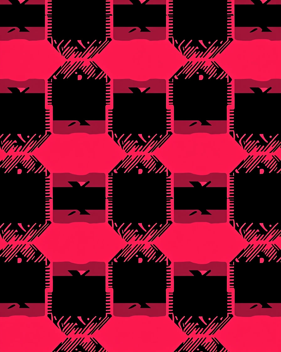 Radical Pink Black Geometric Interlocking Rug