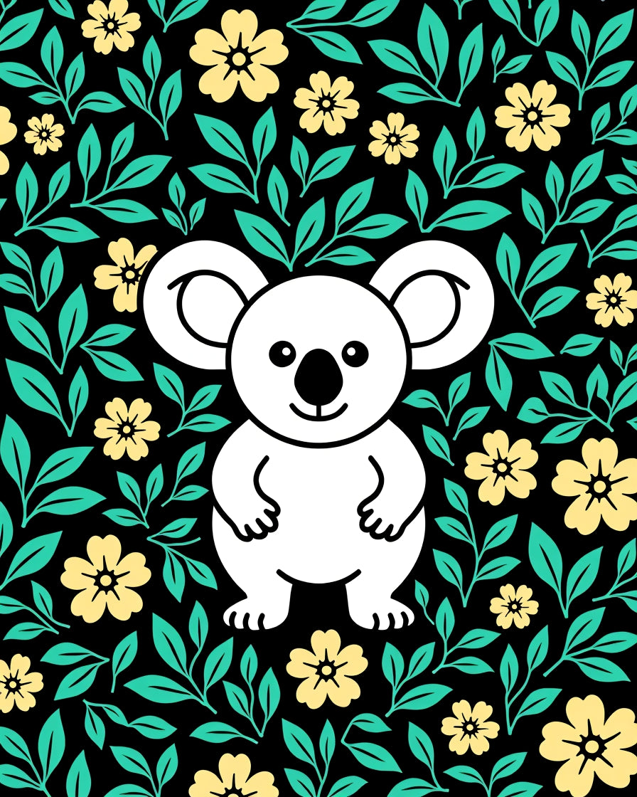 Cute Koala Yellow Flower Foliage Rug