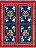 Red Blue White Dog Bird Medallion Rug