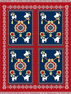 Red Blue White Dog Bird Medallion Rug