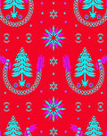 Bright Red Teal Starburst Tree Garland Rug