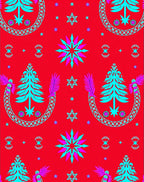 Bright Red Teal Starburst Tree Garland Rug