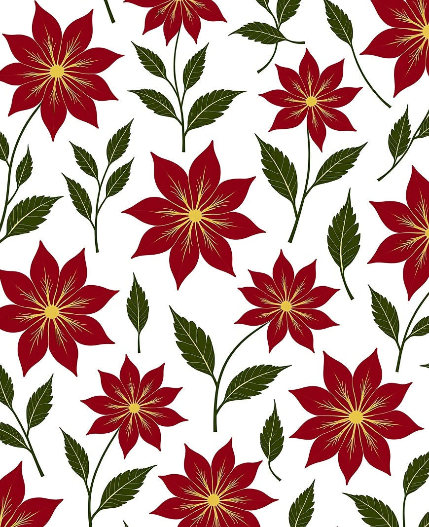 Deep Red Floral Botanical Garden Rug