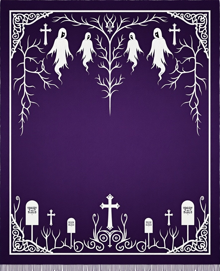 Spooky Purple Ghost Tree Graveyard Rug