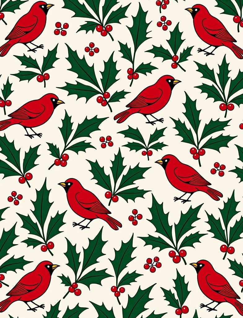 Red Cardinal Holly Berry Background Rug