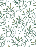 Green Leaf Outline Botanical Repeat Rug