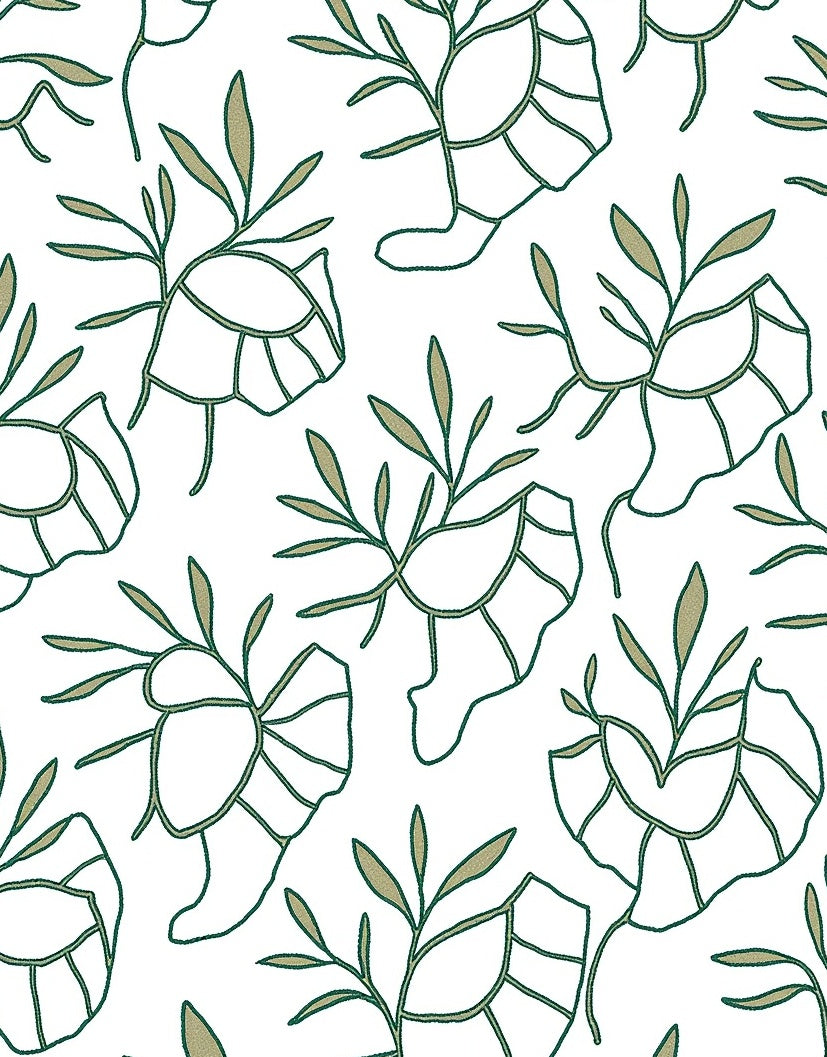 Green Leaf Outline Botanical Repeat Rug