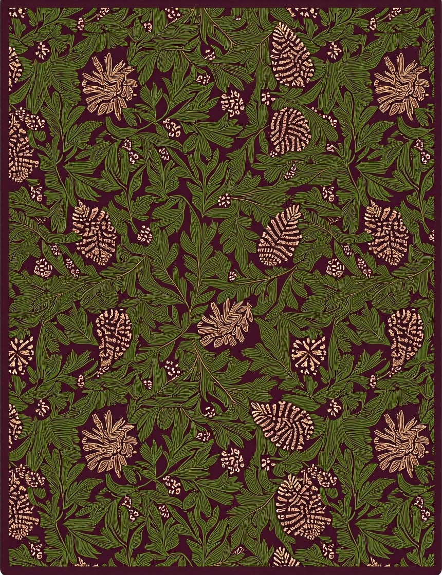 Forest Green Botanical Floral Rug