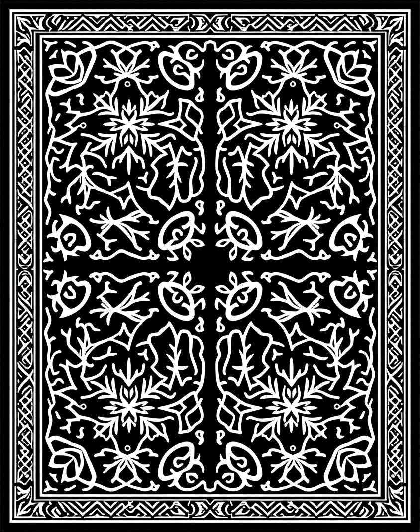 Celtic Inspired White Black Floral Rug